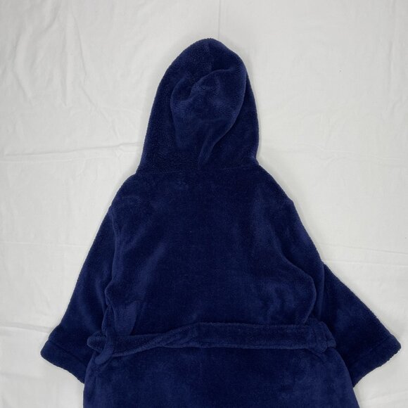 Pottery Barn Kids Baby Toddler Plush Hooded Fleece Bath Robe Navy Blue 2T - 3T - Picture 10 of 10